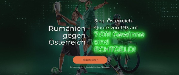 Mr Green ROU AUT Sieg erhöhte Quote wetten