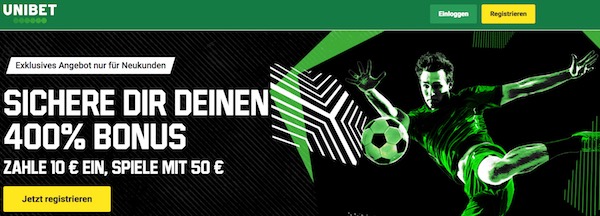 Unibet Neukundenbonus mit 400 Prozent bis zu 40 Euro