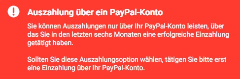 Bwin Warnhinweis bei der PayPal Auszahlung