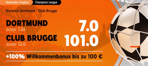 Mega Quoten auf Dortmund gegen Brügge bei 888sport