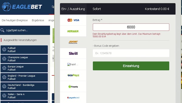 Eaglebet Limits EInzahlung