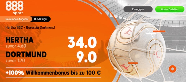 888sport Quoten: 34.0 auf Hertha, 9.0 auf Dortmund
