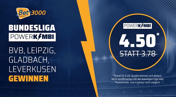 Powerkombi bei Bet3000 zur Bundesliga Quotenboost