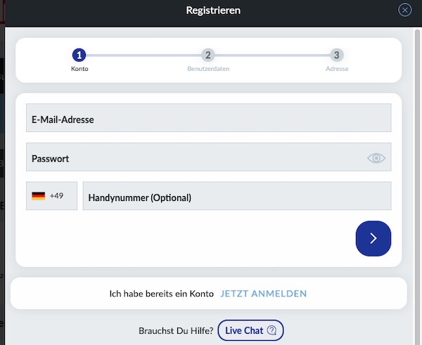 Bildbet Registrierung