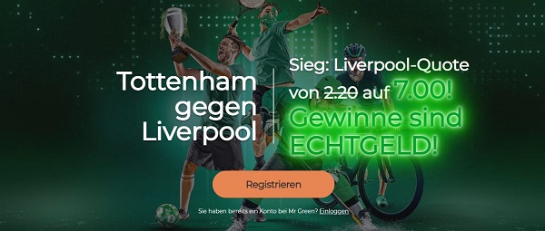 mr green quotenboost odds boost wette tottenham liverpool