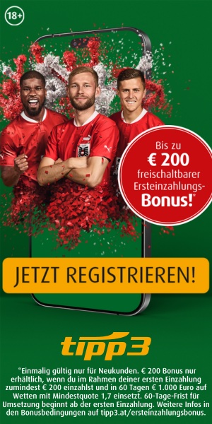 100% bis 200€ Bonus für österreichische Tipp3 Neukunden!