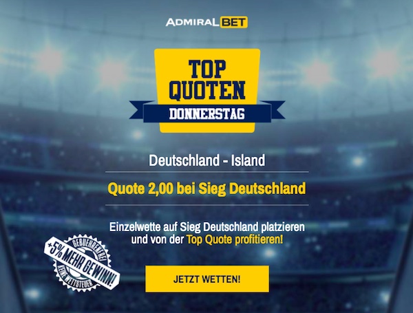 Quoten Boost ADMIRALbet Deutschland Island