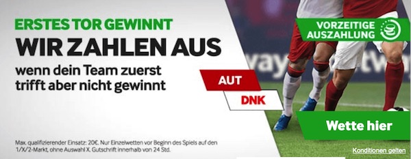 Betway Erstes Tor gewinnt Österreich Dänemark Wette