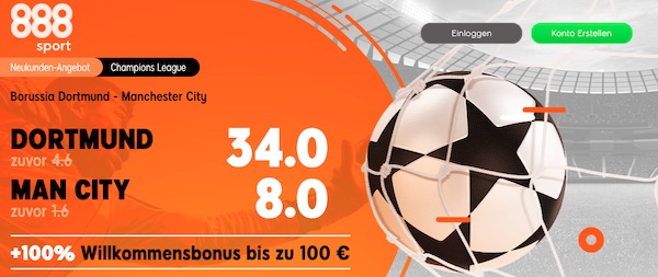 888sport erhöht die Quoten zu Dortmund - Man City