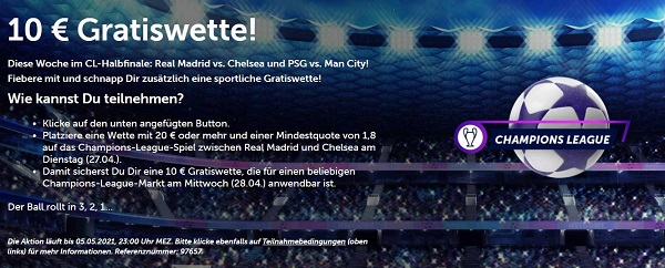 comeon wette champions league real chelsea psg mancity gratiswette