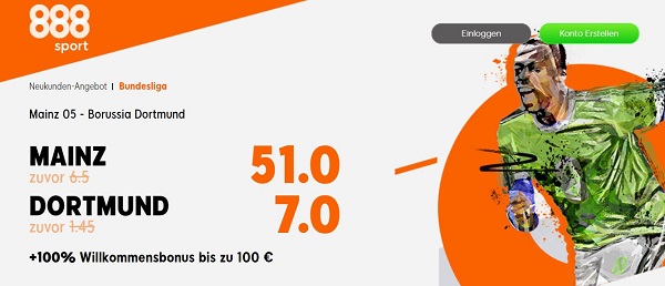 quotenboost bei 888sport zu mainz gegen dortmund bundesliga spiel angebot