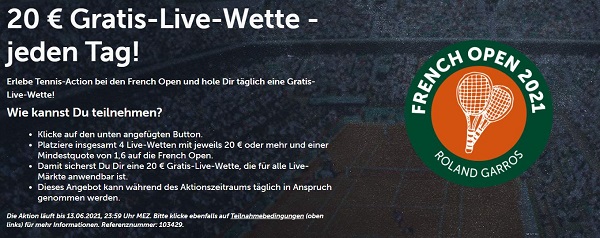 gratis livewette comeon angebot tennis wette french open