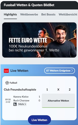 Mobiles Wettprogramm bei Bildbet