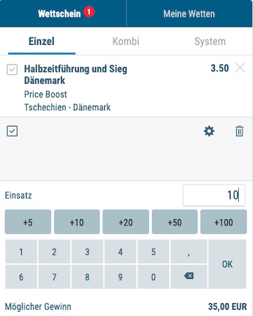 Quote 3.5 Denmark führt zur Halbzeit und gewinnt bei Sportingbet
