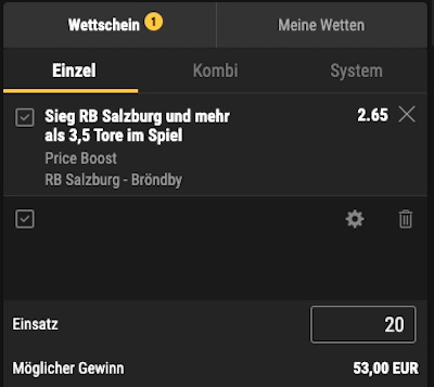 Mit verbesserten Bwin Quoten auf Salzburg Brondby wetten