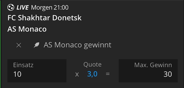 NEO.bet Monaco besiegt Donetsk verbesserte Quote wetten