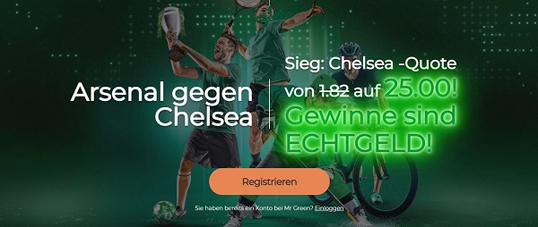 mr green wette quotenboost angebot arsenal chelsea promo