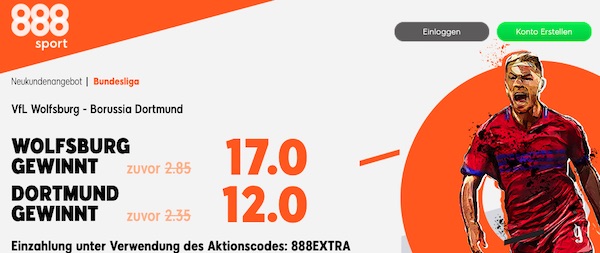 Erhöhte 888sport Quoten zum Bundesliga Spiel Wolfsburg Dortmund