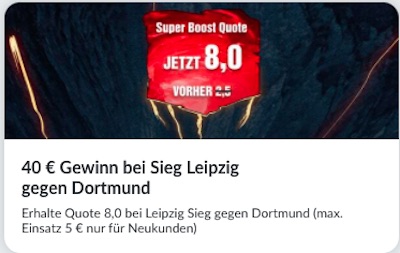 Wette mit verbesserten Bildbet Quoten auf Leipzig Dortmund!