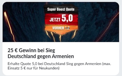 Wette bei Bildbet mit Quote 5.0 auf Sieg Deutschland