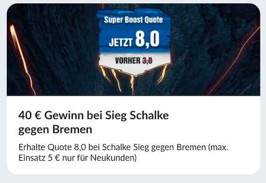 Bildbet bietet dir Quote 8.0 auf einen Sieg von Schalke!