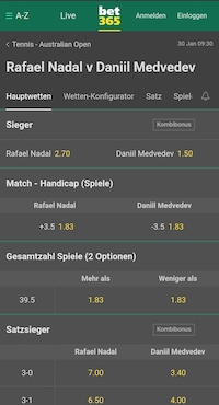 australian open finale bet365