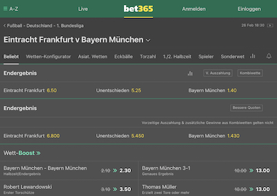 Bet365 Prognose Eintracht Bayern