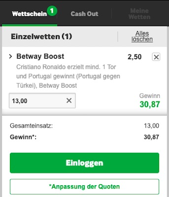 Verbesserte Siegquoten von Betway zu Portugal Türkei