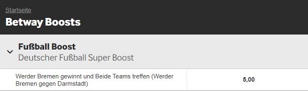 Betway Boost Wette Quote Angebot Werder Darmstadt