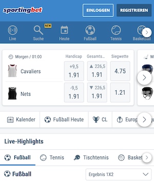 app screenshot sportingbet