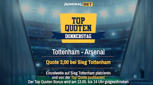 Quote 3.0 auf Sieg Tottenham bei Admiralbet