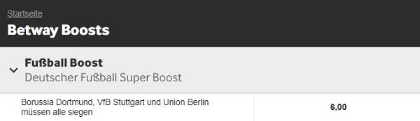 Betway erhöht die Quote für BVB Stuttgart und Union