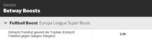 Betway erhöht die Quote zu SGE gegen Rangers