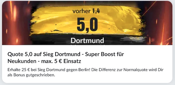 Quote 5.0 bei Bildbet auf einen Sieg von Dortmund