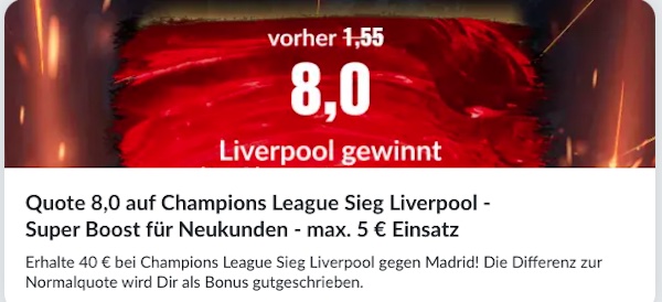 8.0 auf Liverpool gewinnt die CL bei Bildbet