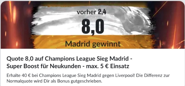 Bildbet Odds Push - Quote 8.0 auf einen CL Sieg von Real Madrid