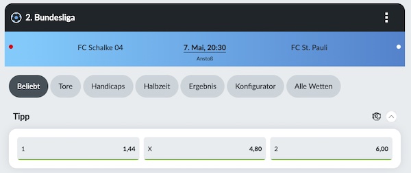 Bildbet Wettübersicht zu Schalke - Pauli