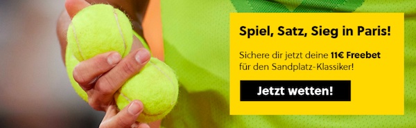 Hol dir zu den French Open eine 11€ Freebet bei Interwetten