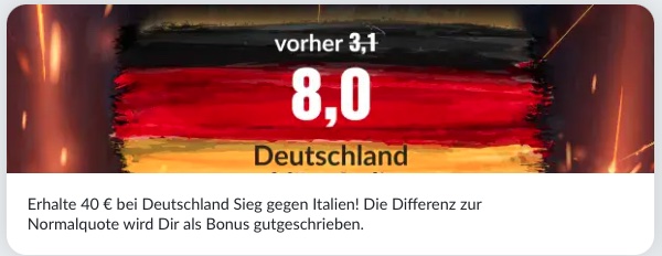 Nutze Quote 8.0 von Bildbet auf Sieg Deutschland!