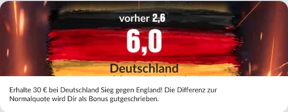 Quote 6.0 auf einen Sieg von Deutschland gegen England bei Bildbet