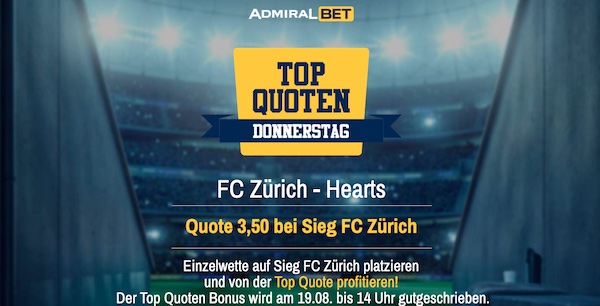 Quote 3.50 auf Sieg Zürich beim Admiralbet Top-Quoten Donnerstag