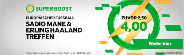 Quote 4.0 bei Betway auf Treffer von Haaland und Mane