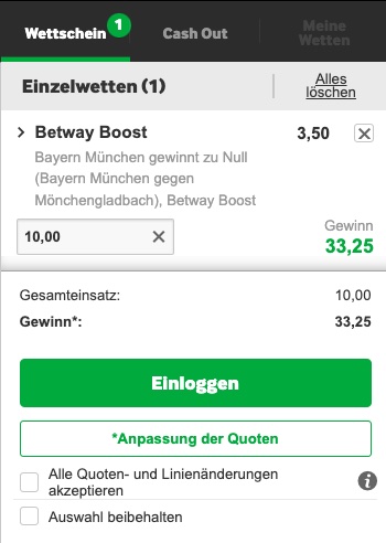 Erhöhte Betway Quoten zum Spiel Bayern München - Gladbach