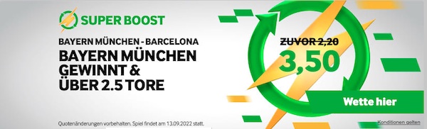 Bayern gewinnt gegen Barcelona und mehr als 2.5 Tore beim Betway Superboost