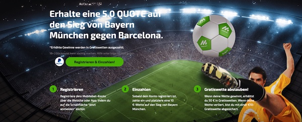 Quote 5.00 auf Bayern besiegt Barcelona bei Mobilebet