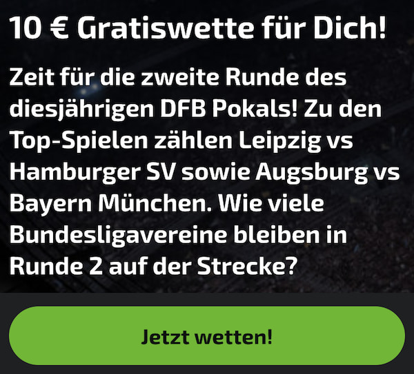 Eine Wette auf den DFB-Pokal bringt euch bei Mobilebet eine 10 € Freiwette