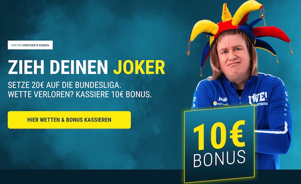 Joker: 10€ Guthaben, wenn deine Bundesliga-Wette bei sportwetten.de verliert