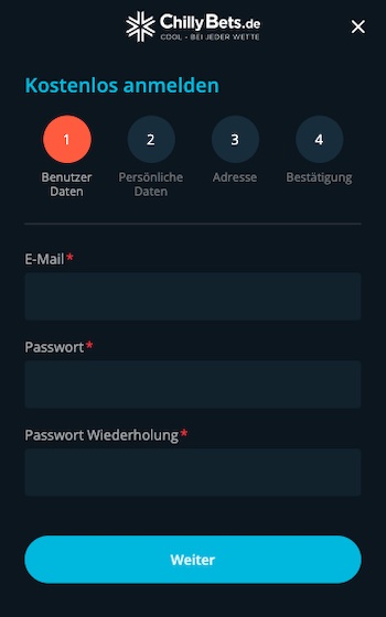 Vier einfache Schritte bei der Chillybets Anmeldung