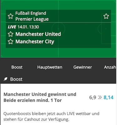 NEO.bet Quotenboost zum Derby zwischen Man United - Man City