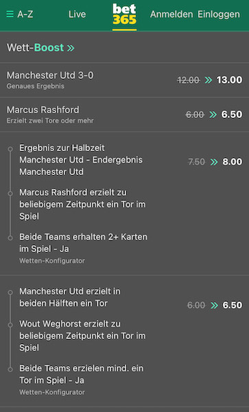 Beispiel bet365 wett boost